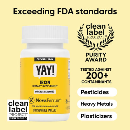NovaFerrum Yay - Chewable Iron Supplement for Kids & Adults Ages 4 and Over - 18mg of Iron - 90 Servings - Sugar Free