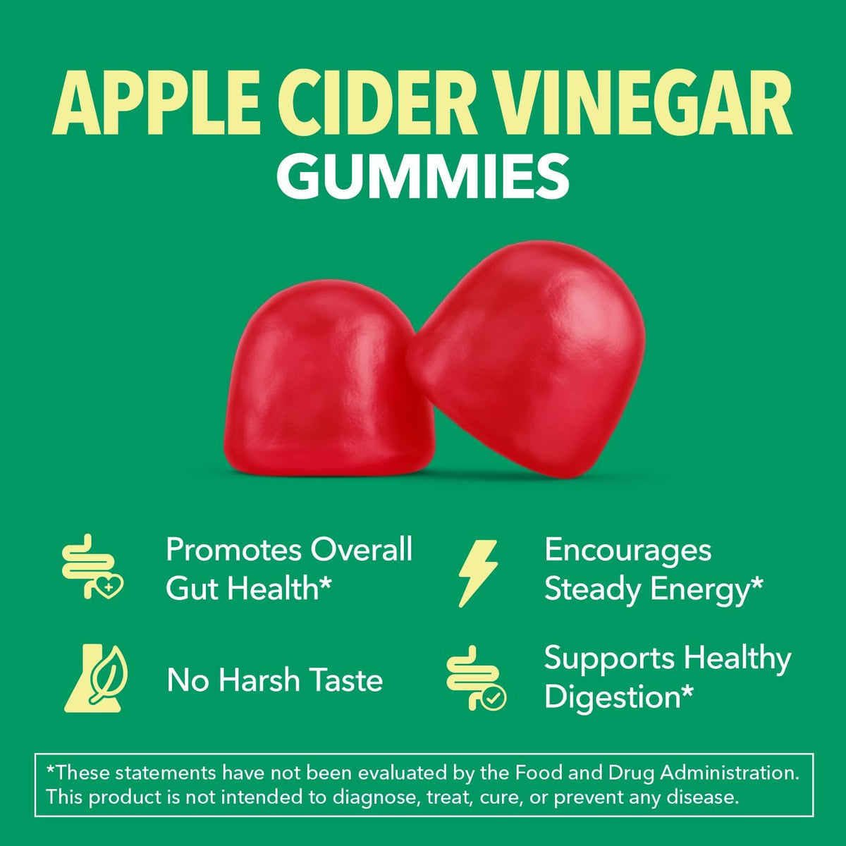 Apple Cider Vinegar Gummies, USDA Organic, Apple Flavor, 1-Month Supply - USDA Organic ACV Gummies for Digestive Health, Metabolism & Gut Support, Vegan, Gluten-Free, No Harsh Taste, 60ct
