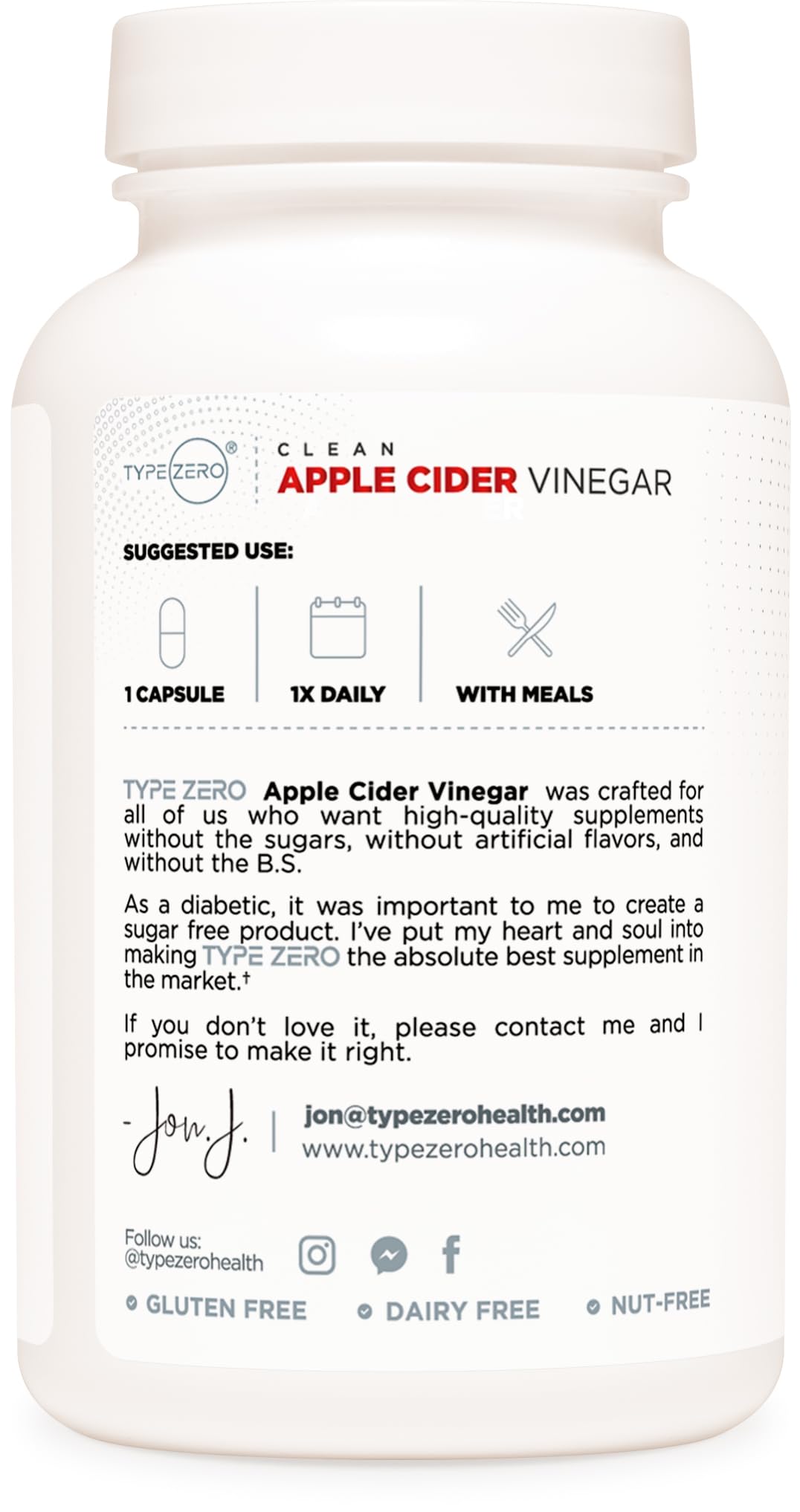 Type Zero Apple Cider Vinegar Capsules (500mg) 180 Capsules, Gluten-Free - GMO-Free Supplement
