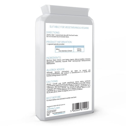 Silica 225mg - 90 Capsules - A Potent Highly Bioavailable Form - Naturally Sourced from Bamboo Extract - One-A-Day Vegan Capsules to Support Healthy Hair, Nails and Skin - Made in The UK