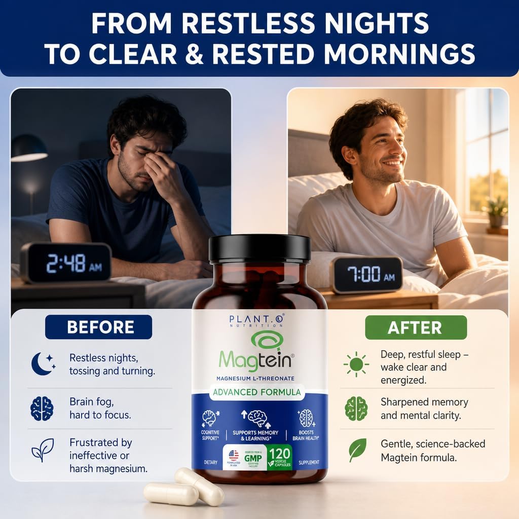 Magnesium L-Threonate Capsules - Brain & Sleep Support - 144mg Elemental Magnesium per Serving - High Absorption Cognitive & Memory Support - 120 Capsules
