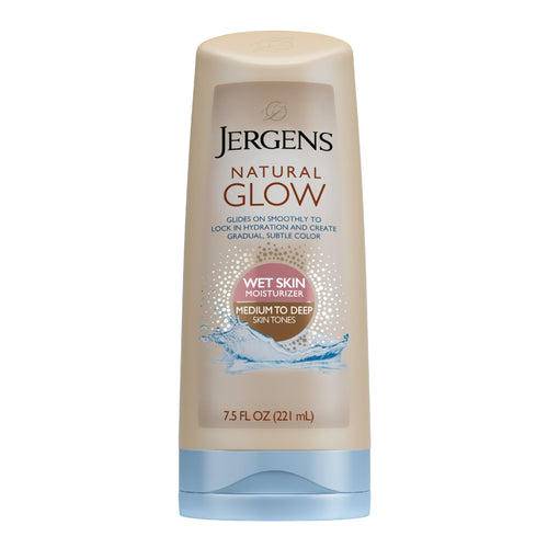 Jergens Natural Glow In Shower Lotion, Self Tanner for Medium to Deep Skin Tone, Sunless Tanning Wet Skin Lotion for Gradual