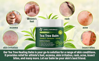 Owell Naturals Tea Tree Antifungal Balm - Extra Strength for Athlete’s Foot, Jock Itch, Ringworm & Skin Fungus - Soothing for Itchy, Dry, Cracked Skin, Feet & Body, 2 oz