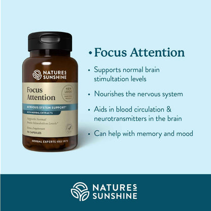 Nature's Sunshine Focus Attention, 90 Capsules, Provides Nutrients That Help Maintain Normal Brain-Stimulation Levels While Supporting Blood Circulation and Neurotransmitter Levels in The Brain