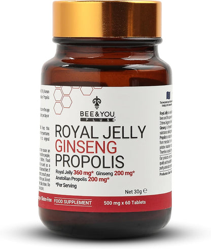 Bee and You Royal Jelly Tablet, Propolis Extract, Bee Pollen, 100% Natural Superfood, Ultra Pure, Immune Support Supplement, Improve Energy, Focus, Antioxidants, Fresh, Keto, Paleo, Gluten-Free - 60ct