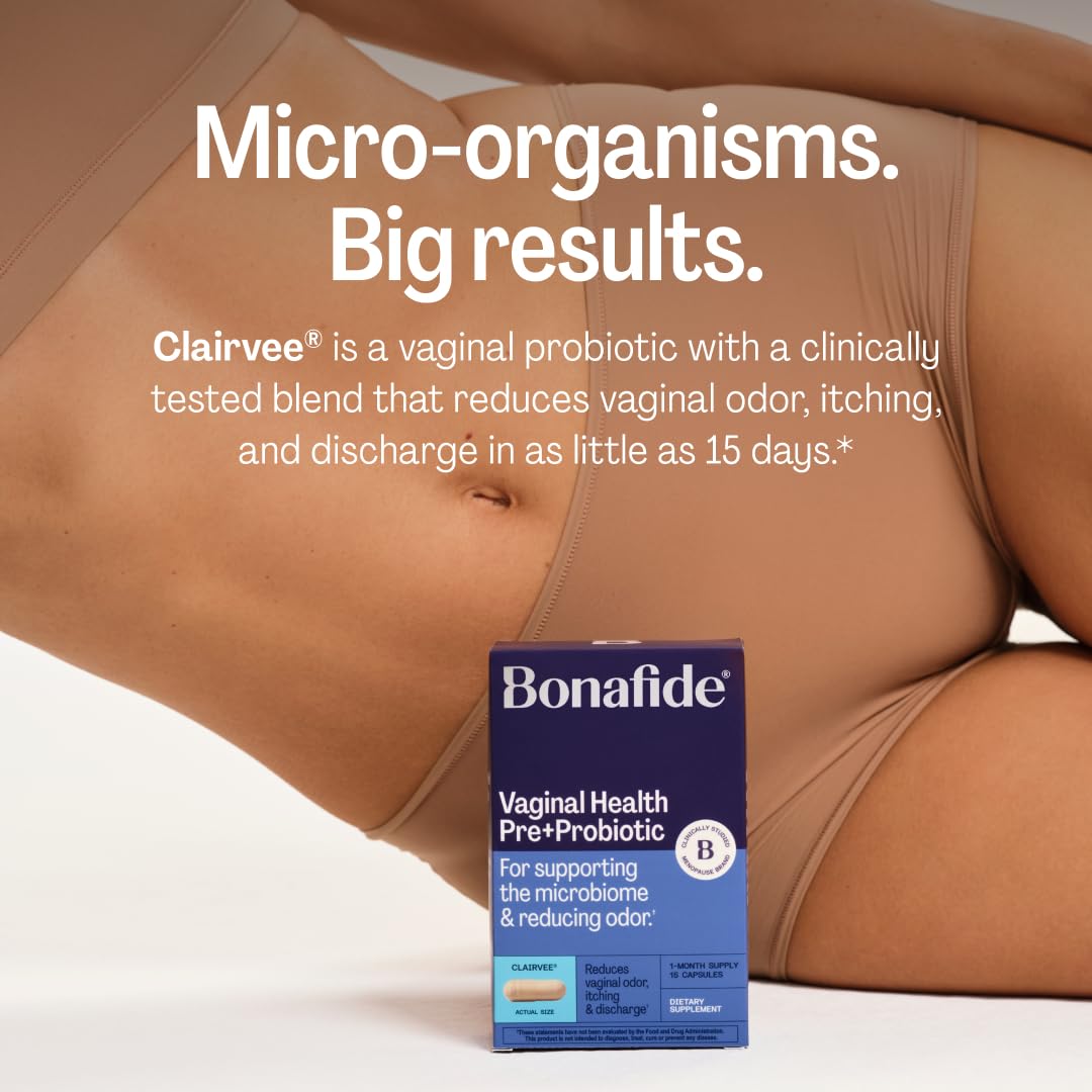 Bonafide Clairvee Vaginal Probiotic for Relief from Odor, Itching, & Discharge. - 1-Month Supply (15 Capsules)