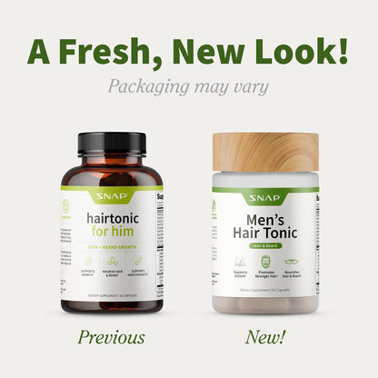 Snap Supplements Men's Hair Tonic, Vitamins for Men with Biotin, 60 Capsule - Nutritional Support for Hair, Skin, Nails & Beard with Kelp, Bamboo, Collagen Peptides, & Horsetail, Non-GMO, Gluten-Free