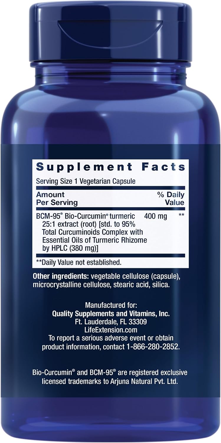 Life Extension Super Bio-Curcumin Turmeric Extract - Highly-Absorbable Curcumin for Whole-Body Health Support - Gluten-Free, Non-GMO, Vegetarian - 60 Vegetarian Capsules - Highly Absorbable Curcumin Formula for Whole-Body Health, Antioxidant Support & Hea