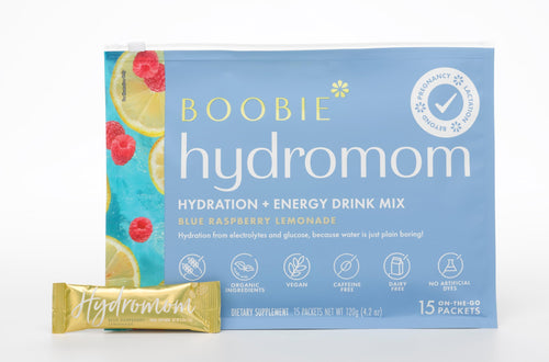 Boobie Hydromom Superfood Electrolyte Drink Mix, Blue Raspberry Lemonade - Refreshing Energy & Hydration Boost for Mamas - On-The-Go & Travel Essentials for Pregnancy