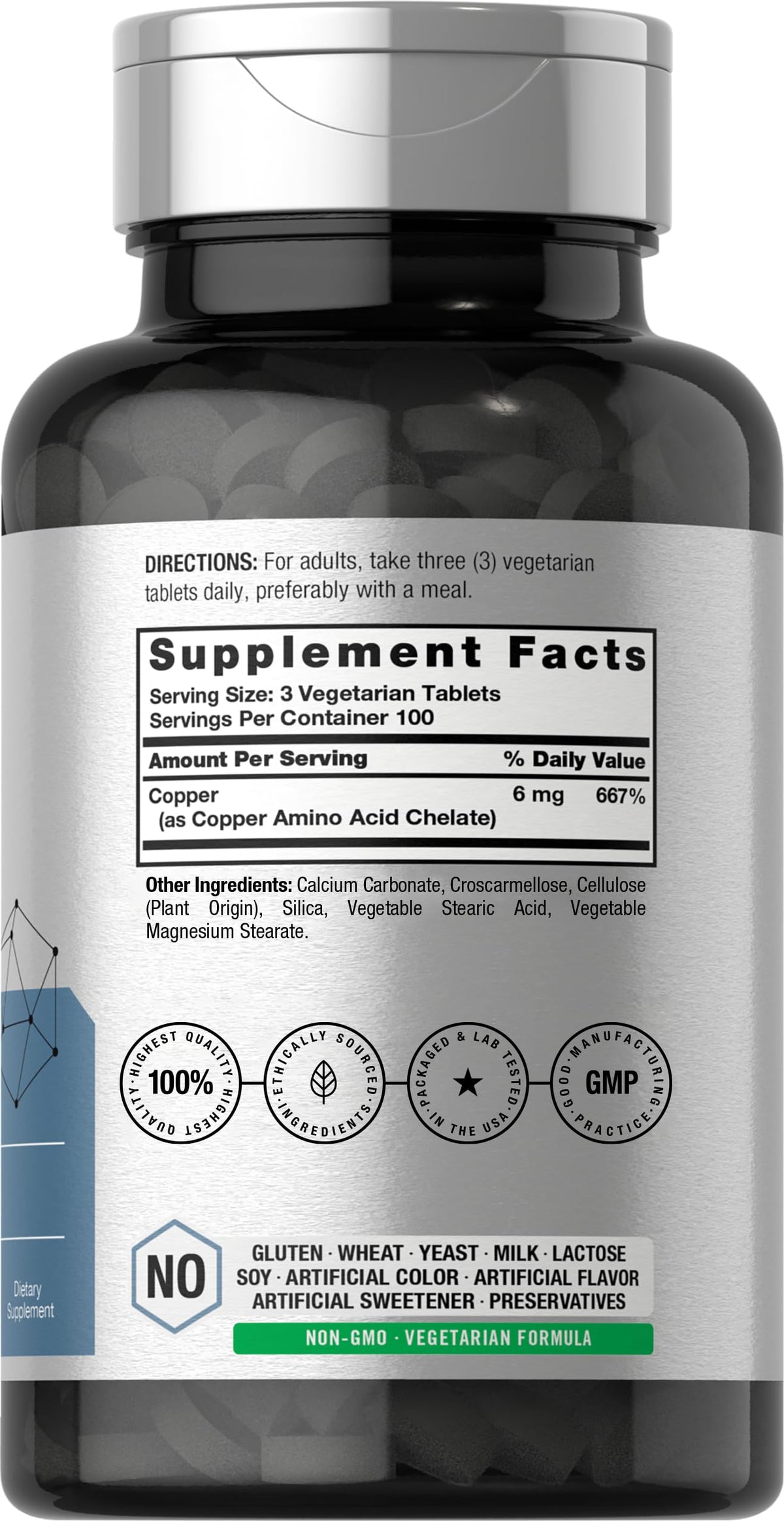Horbäach Chelated Copper Supplement 6mg - 300 Tablets - Essential Trace Mineral - Vegetarian, Non-GMO, Gluten Free