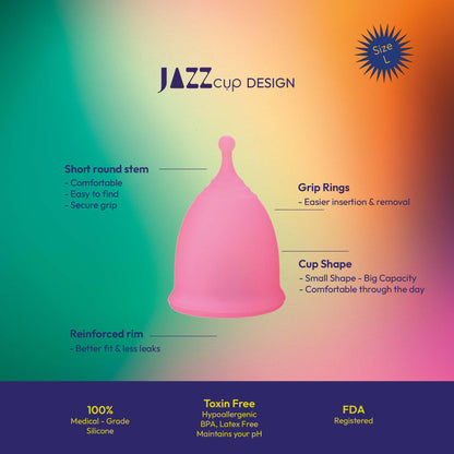 JAZZ Cup Soft Menstrual Cups - with Travel-Cotton Pouch - Reusable, 12-Hour Protection, 100% Medical