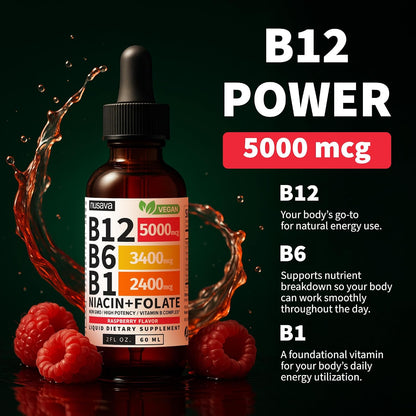 NUSAVA Vitamin B12 Liquid Drops and Strawberry Flavored D3 K2 Bundle - Daily Wellness Liquid Vitamins for Energy & Immune Support - Non-GMO, Gluten-Free, 2pk Each