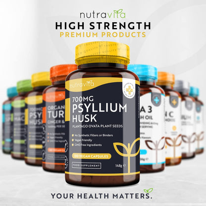 Psyllium Husks Fibre Supplement - 1400mg per Serving - Naturally High in Soluble Fibre