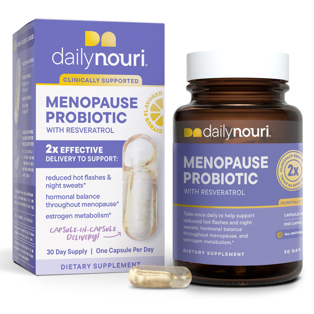 Daily Nouri Menopause Probiotics for Women - Hormonal Balance, Hot Flashes, Night Sweats & Gut Health - 3 Clinically Studied Strains