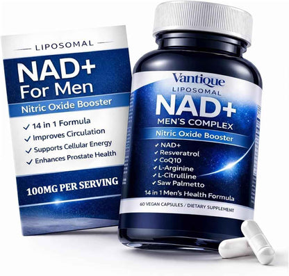 Aureph Vantique Men's NAD+ Supplement with Resveratrol, CoQ10, L-Citrulline & Lycopene - Nitric Oxide Support, Prostate Care, Anti-Aging, Stamina & Cellular Energy Boost 60 Capsules