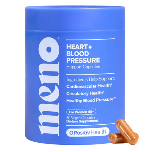 O Positiv MENO Heart + Blood Pressure Support Capsules - Daily Support for Healthy Circulation, Stress Management & Blood Pressure - with CoQ10, Beets, Pine Bark & Saffron - 30 Servings