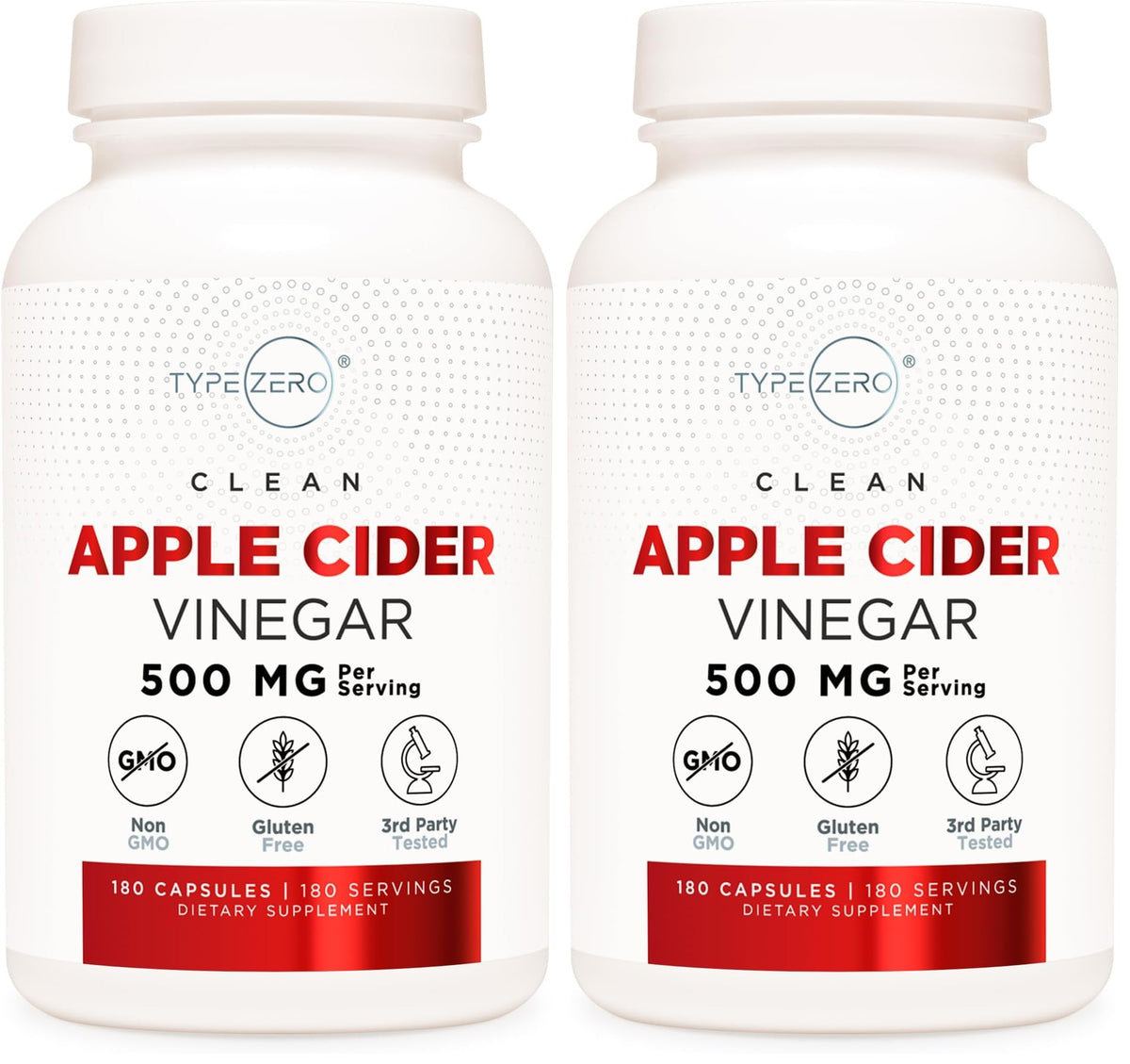 Type Zero Apple Cider Vinegar Capsules (500mg) 180 Capsules, Gluten-Free - GMO-Free Supplement