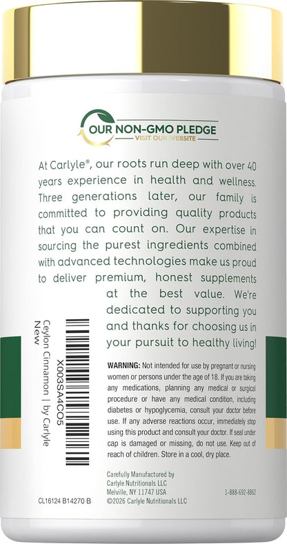 Carlyle Ceylon Cinnamon Capsules - 120 Count - Non-GMO & Gluten Free Supplement