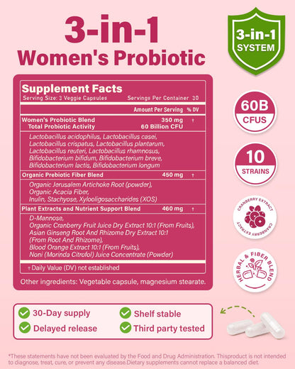 Anven Health Probiotics and Prebiotics for Women pH Balance & Digestion - 60 Billion Vaginal Probiotic with Cranberry & D-Mannose for Gut, Urinary, Immune Health