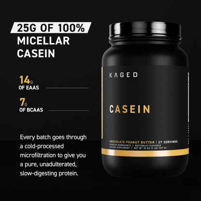 Kaged Premium Casein Protein Powder - Vanilla - Micellar Casein - Banned-Substance Free Supplement, Build Muscle, Recover Faster - Kasein - 28 Servings