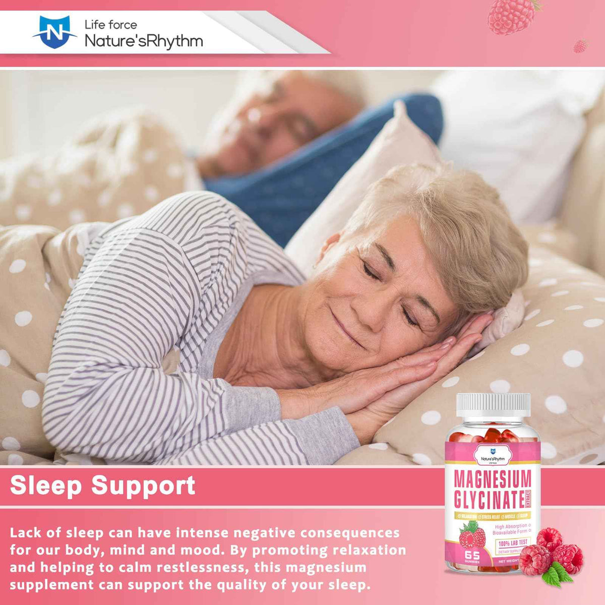 Nature‘s Rhythm Magnesium Gummies 500mg - 65 Ct - Magnesium Glycinate Supplements for Relaxation, Stress Relief, and Sleep for Adults & Kids Tasty and Tangy Raspberry Flavor