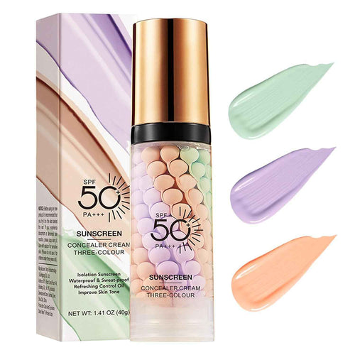 3 In 1Primer for Face Before Makeup,Sunscreen Isolation Cream, SPF 50, One Step Color