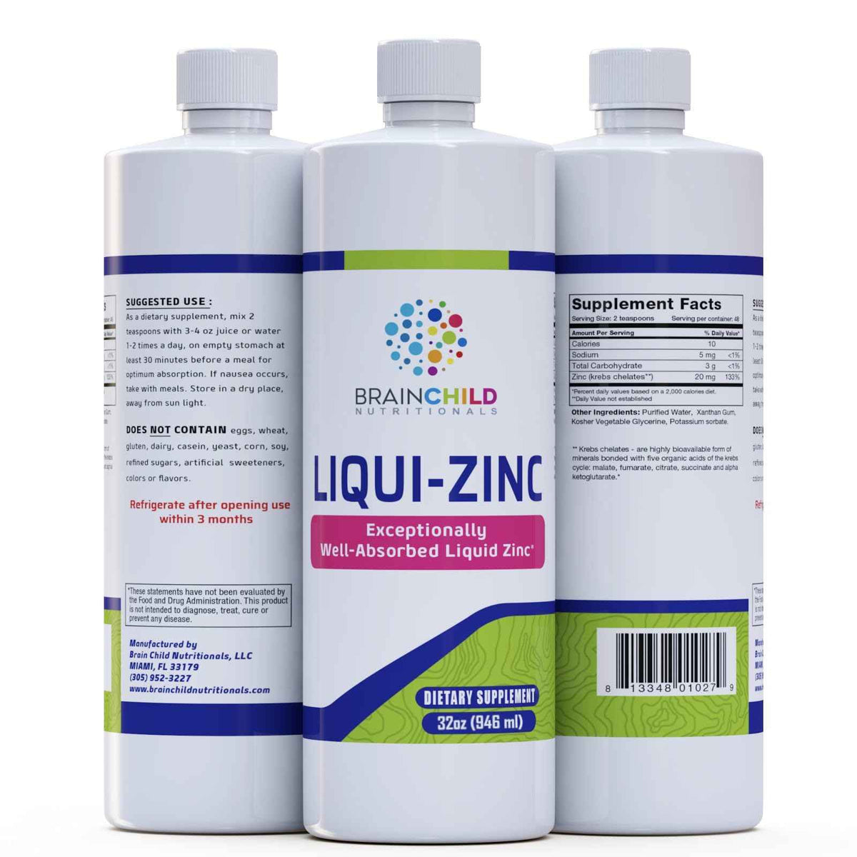 BrainChild Nutritionals LiquiZinc Liquid Formula (Unflavored 32oz)