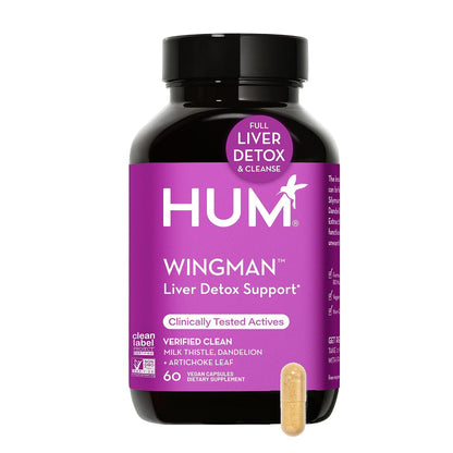 HUM Full Skin and Liver Health Supplement from Nutrition, Wingman and Daily Cleanse A Green Detox & Milk Thistle for Skin Care Support and Liver Health, 2 Pack Bundle, 60 Vegan Capsules