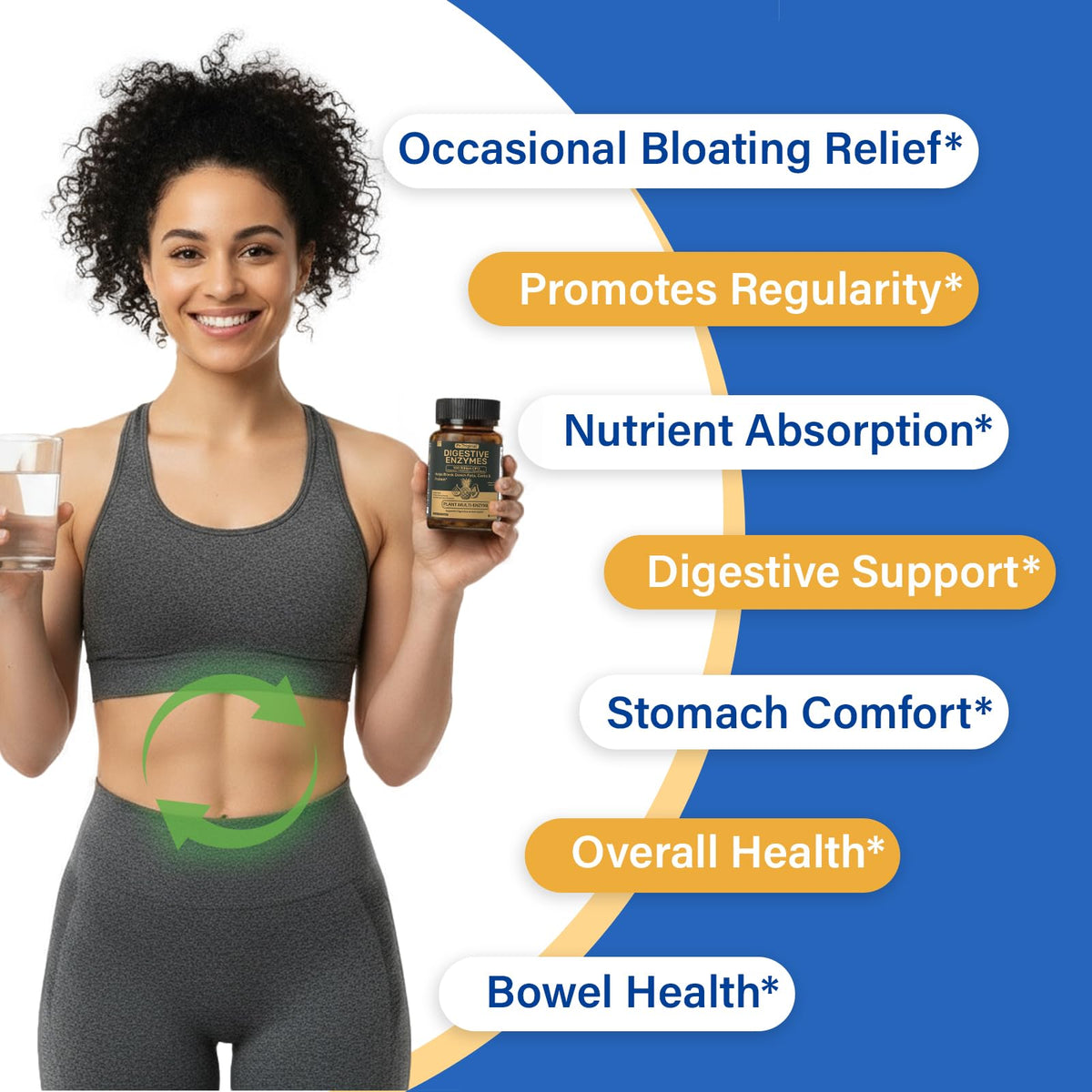Digestive Enzymes Supplement with 100 Billion CFU Probiotic & Prebiotic - Multi-Enzyme Formula for Women & Men - Supports Digestive & Gut Health, Aids Protein, Carb & Dairy Digestion, 60 Caps