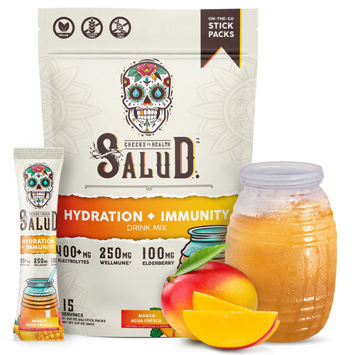 Salud 2-in-1 Hydration Packets + Immunity Electrolytes Powder, Mango - Agua Fresca Drink Mix, Elderberry, Dairy & Soy Free, Non-GMO, Gluten Free