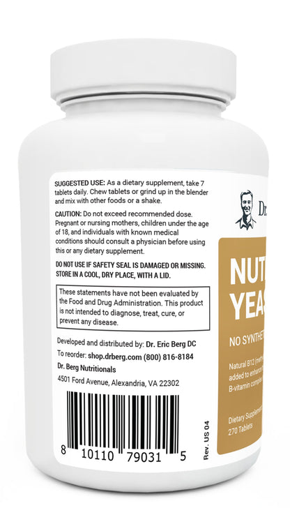 Dr. Berg Nutritional Yeast Tablets - Natural B12 Added - All 8 B Vitamin Complex - Organic