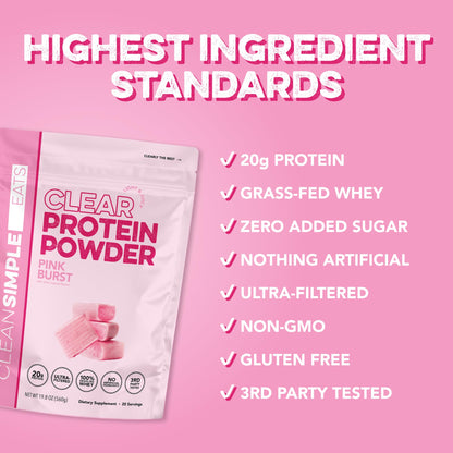 Clean Simple Eats Clear Protein Drinks, 20G Grass Fed Whey Protein Isolate, Ultra Filtered, Light & Refreshing Beverage, Low Lactose, No Artificial Ingredients