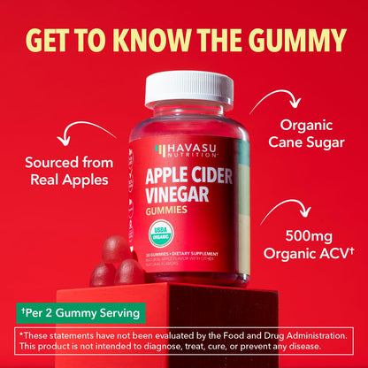 Apple Cider Vinegar Gummies, USDA Organic, Apple Flavor, 1-Month Supply - USDA Organic ACV Gummies for Digestive Health, Metabolism & Gut Support, Vegan, Gluten-Free, No Harsh Taste, 60ct