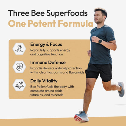 Bee and You Royal Jelly Tablet, Propolis Extract, Bee Pollen, 100% Natural Superfood, Ultra Pure, Immune Support Supplement, Improve Energy, Focus, Antioxidants, Fresh, Keto, Paleo, Gluten-Free - 60ct