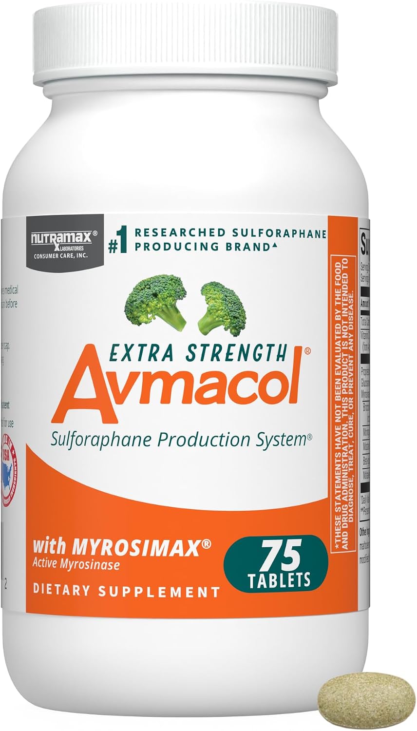 Nutramax Avmacol Extra Strength Sulforaphane Producing Supplement, 75 Tabs - Detoxification Support, #1 Researched Sulforaphane Producing Brand, with Glucoraphanin & Myrosinase, Published Studies