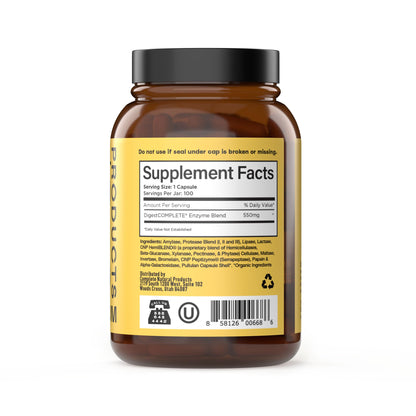 Complete Natural Products Digestive Enzyme Capsules, 550mg, 100ct - Plant-Based Formula