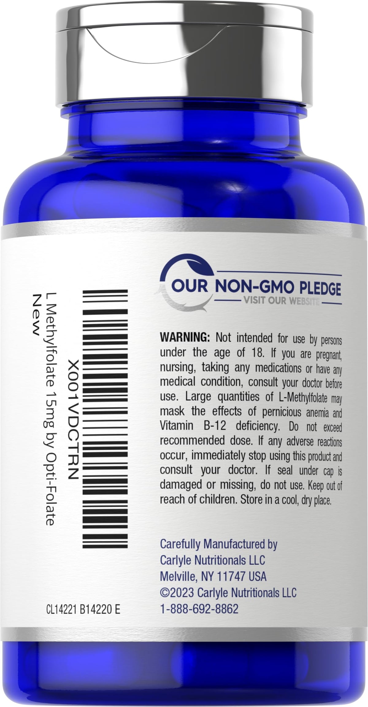 Carlyle L Methylfolate 15mg - 120 Capsules - Value Size - Max Potency - Optimized and Activated - Non-GMO, Gluten Free Supplement - Methyl Folate, 5-MTHF - by Opti-Folate