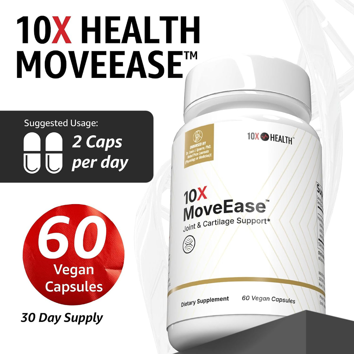 10X Health Joint Support Supplement - 60 Vegan Capsules - Cartilage Support Supplement: RestorCel Blend, Mobility Support for Knees & Hips, Vegan, 60ct
