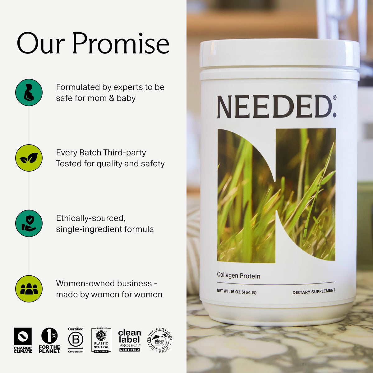 Needed. Hydrolyzed Collagen Protein Powder - Expert-Backed & Clean Sourced - Supports Skin, Hair, Joints - Grass-fed, Pasture-Raised, Hormone-Free - 1lb