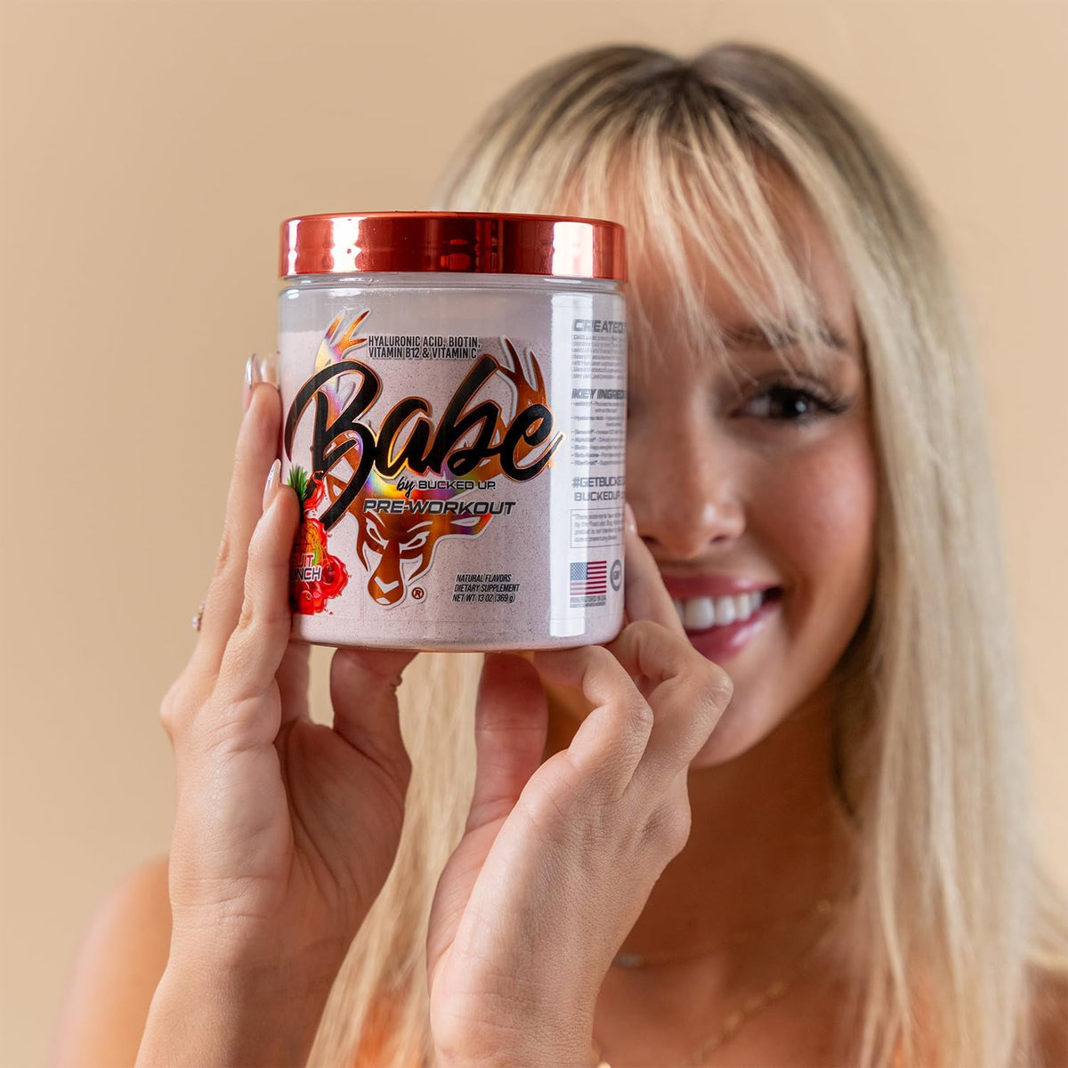 Bucked Up Babe Pre Workout Powder for Women - Fruit Punch - 6g Citrulline, 2g Beta-Alanine, 100mg Hyaluronic Acid, 5mg Biotin and 5 Other Registered trademarked Ingredients - 30 Servings - 13 OZ