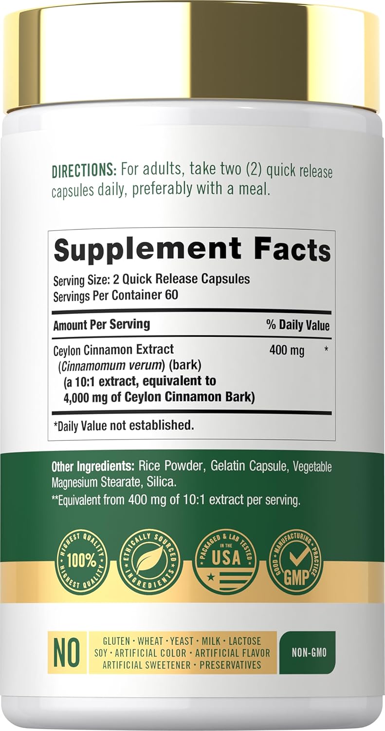 Carlyle Ceylon Cinnamon Capsules - 120 Count - Non-GMO & Gluten Free Supplement