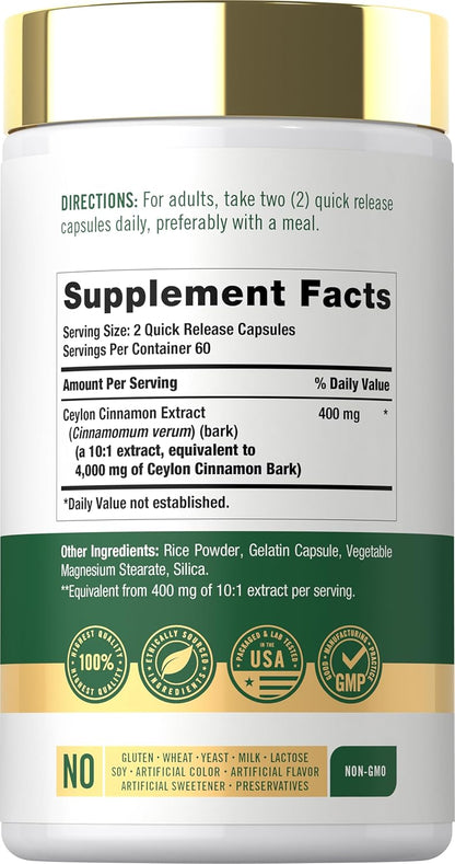 Carlyle Ceylon Cinnamon Capsules - 120 Count - Non-GMO & Gluten Free Supplement