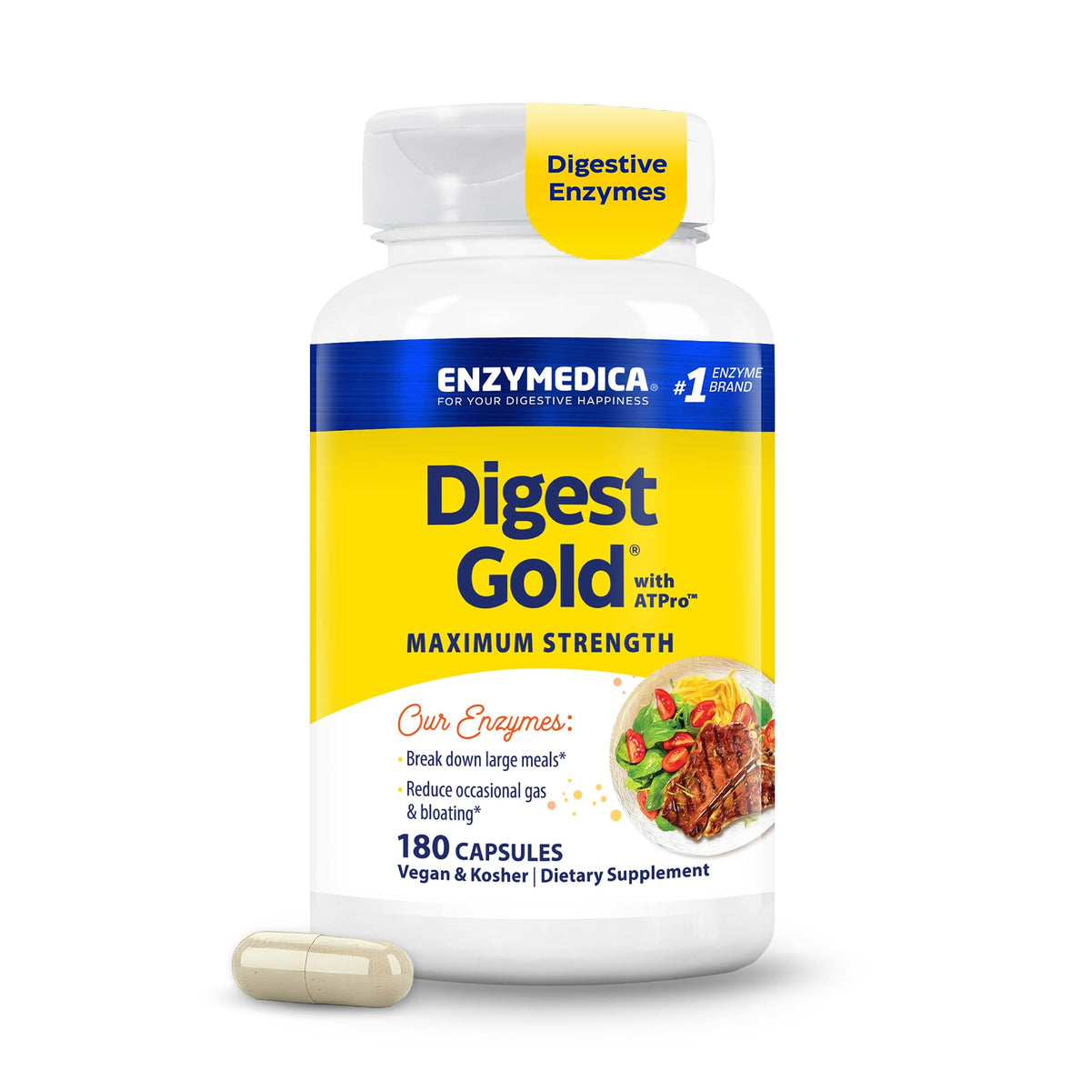 Enzymedica Digest Gold - Digestive Enzyme Supplement for Women & Men, Enzyme Capsules for Digestion, Gut Health Support, Helps Gas & Bloating, ATPro Energy Support
