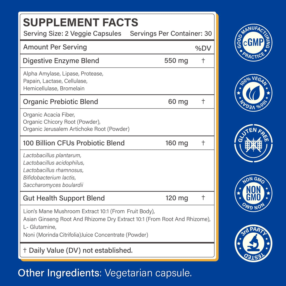 Digestive Enzymes Supplement with 100 Billion CFU Probiotic & Prebiotic - Multi-Enzyme Formula for Women & Men - Supports Digestive & Gut Health, Aids Protein, Carb & Dairy Digestion, 60 Caps