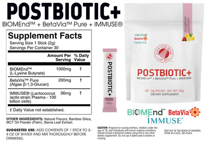 Silver Fern Brand Postbiotic+ Strawberry Lemonade Powder - Postbiotic Supplement with BIOMend, BetaVia, and Immuse - Supports The Digestive System
