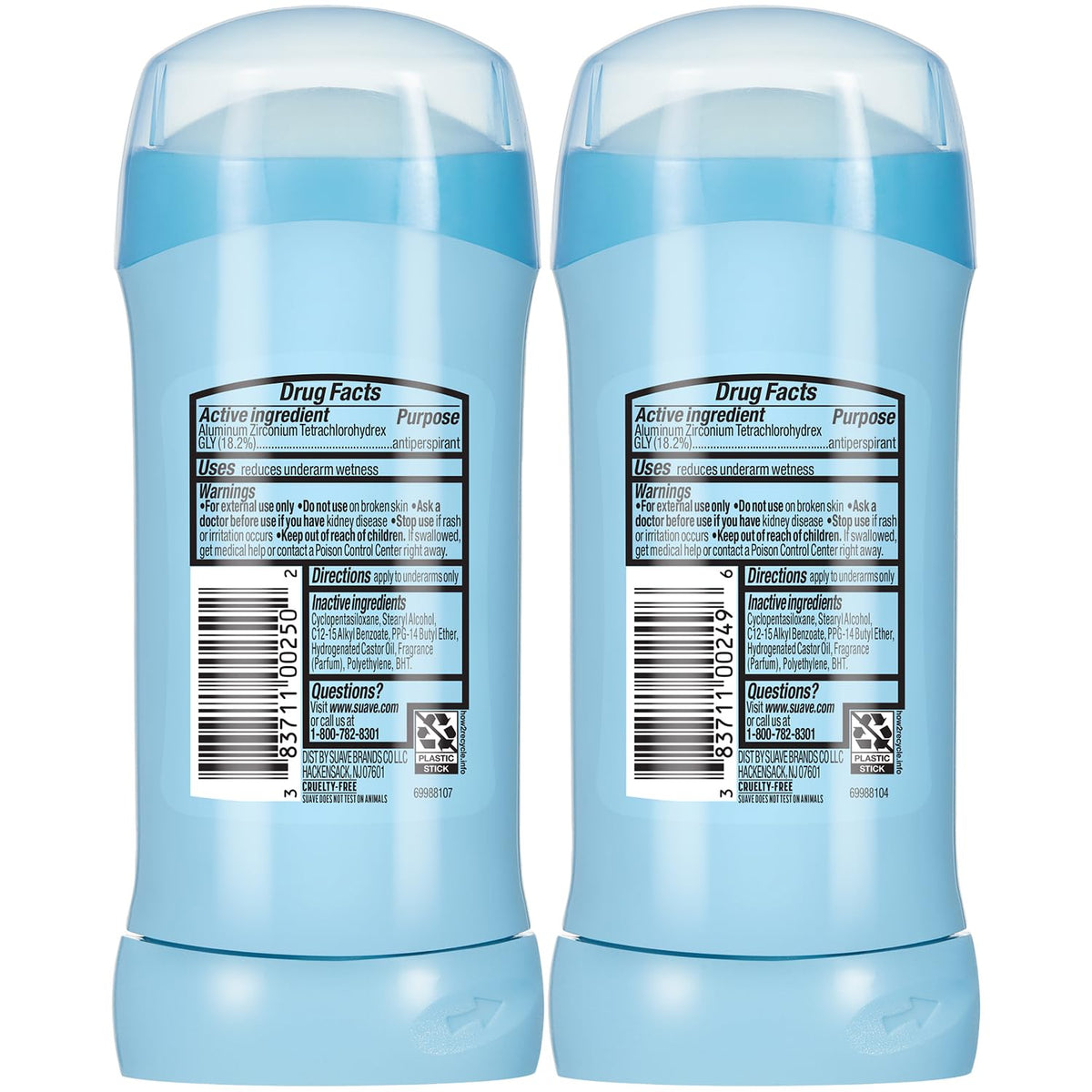 Suave Antiperspirant Deodorant for Women, Fresh & Powder Variety 2-Pack - Anti-Staining Invisible Solid Sticks, Talc-Free, 2.6 Oz Ea