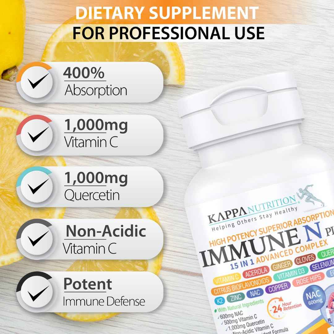 (60 Capsules), NAC 600mg, Quercetin 1,000mg, Vitamin C 500mg, Zinc 50mg, Vitamin D3 5,000iu, Selenium, Copper, Acerola, Ginger, Rutin, Citrus Bioflavonoids, Rose Hips, Echinacea, Immune N Plus 15 in 1