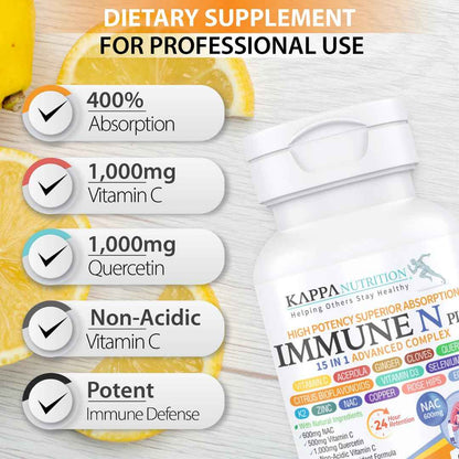 (60 Capsules), NAC 600mg, Quercetin 1,000mg, Vitamin C 500mg, Zinc 50mg, Vitamin D3 5,000iu, Selenium, Copper, Acerola, Ginger, Rutin, Citrus Bioflavonoids, Rose Hips, Echinacea, Immune N Plus 15 in 1