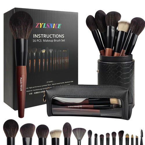 Makeup Brushes 16 Pcs Makeup Brush Set Professional, Wood Handle Travel Make Up Brushes Set with Case, Premium Cruelty-Free Synthetic Fiber Hair Makeup Brush Kit with Holder ZylsniceBuy Supplements Australia