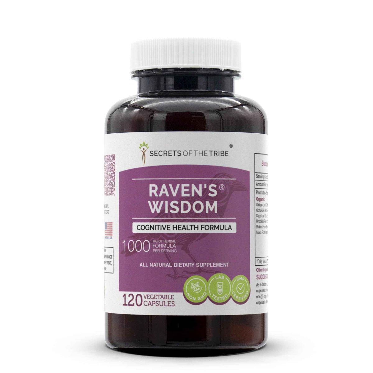Secrets of the Tribe - Raven's Wisdom, Cognitive Health Formula, Herbal Supplement Blend (120 Capsules)